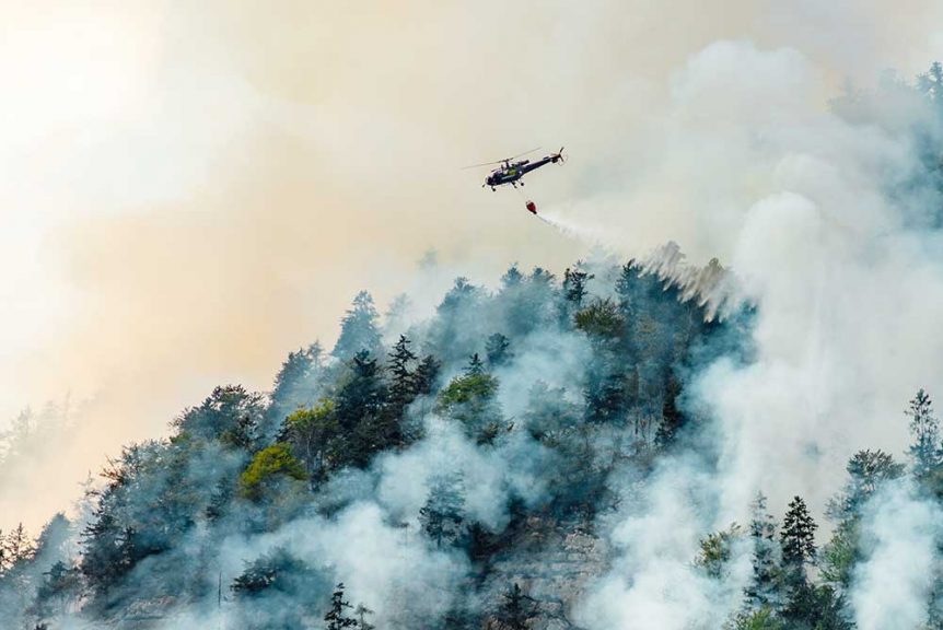 Helicopter extinguishing a forest fire
