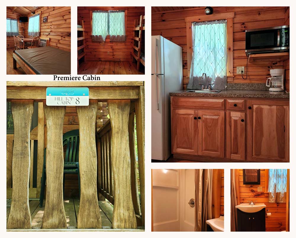 inside a cabin bed room kitchen bathroom neat and clean showing and the number of the camp at Panther Lake Camping Resort