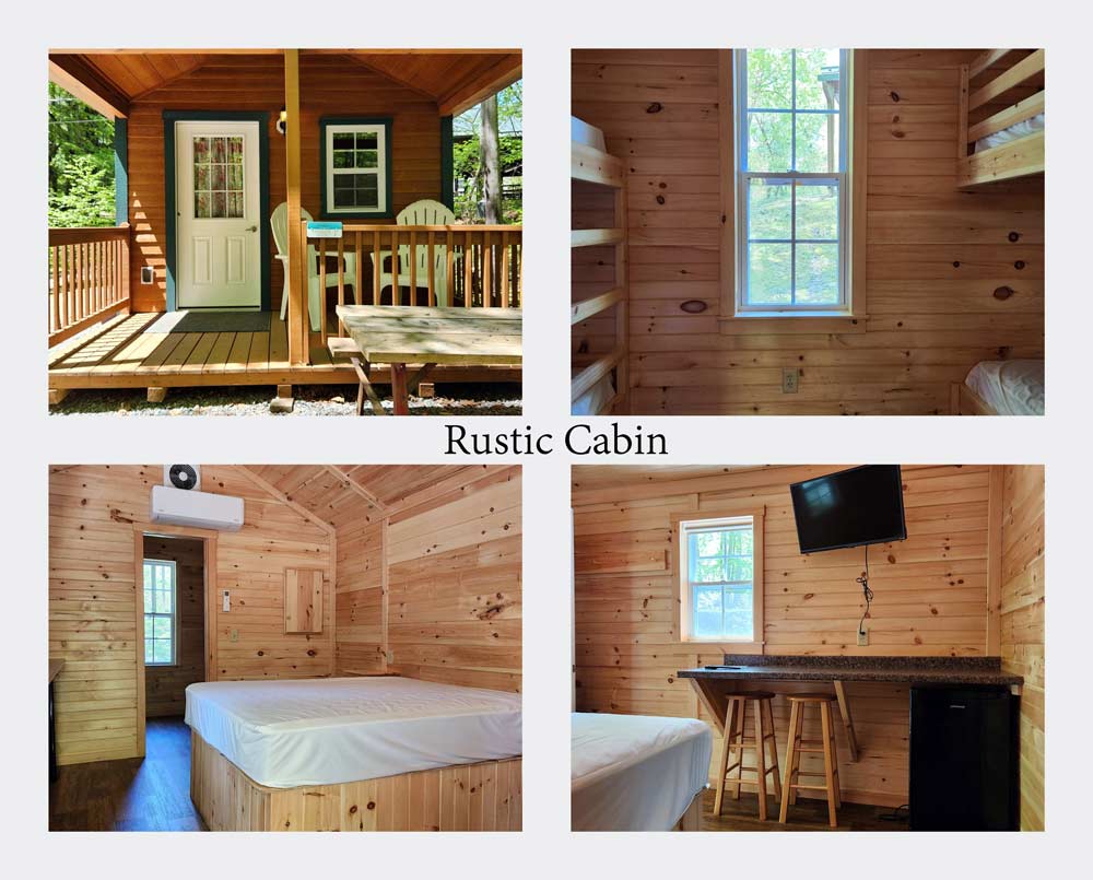 cabin images showing how need clean bed room plus desk with a tv and outdoor balcony at Panther Lake Camping Resort