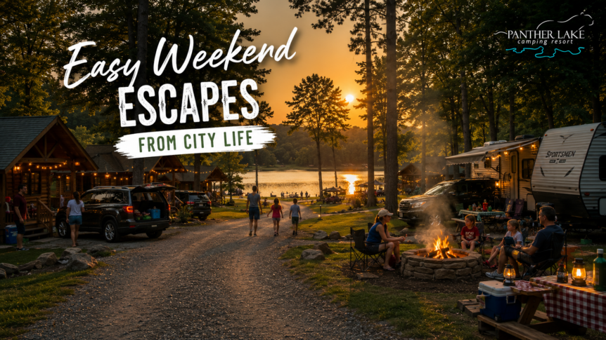 Weekend camping getaway in North Jersey with cabins, RV sites, and lakeside family activities.